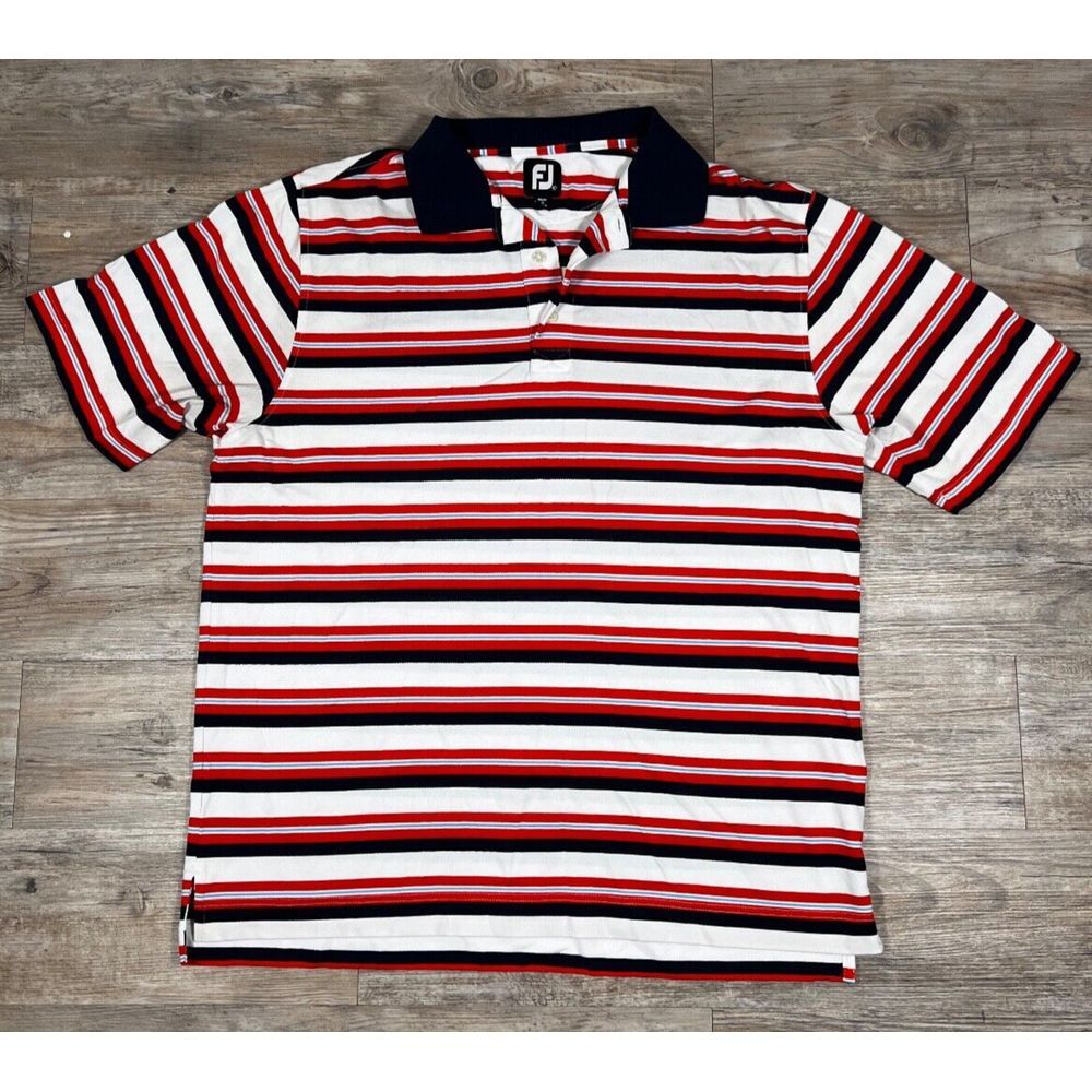 FOOTJOY‎ FJ GOLF POLO SHIRT SS Men's XL White Blue Orange Aqua Striped Athletic